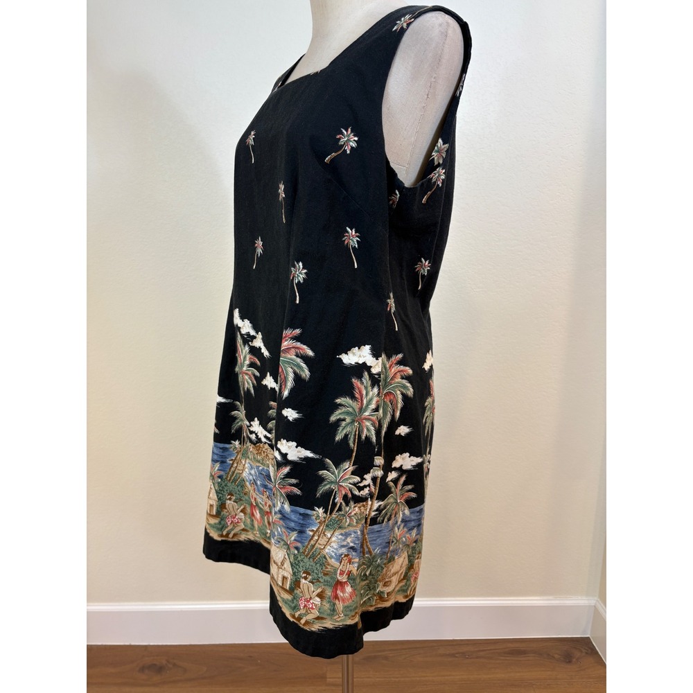 Vtg 90s Shannon Marie Shift Dress Womens XL/14 Black Hawaiian Hula Print - Picture 4 of 7
